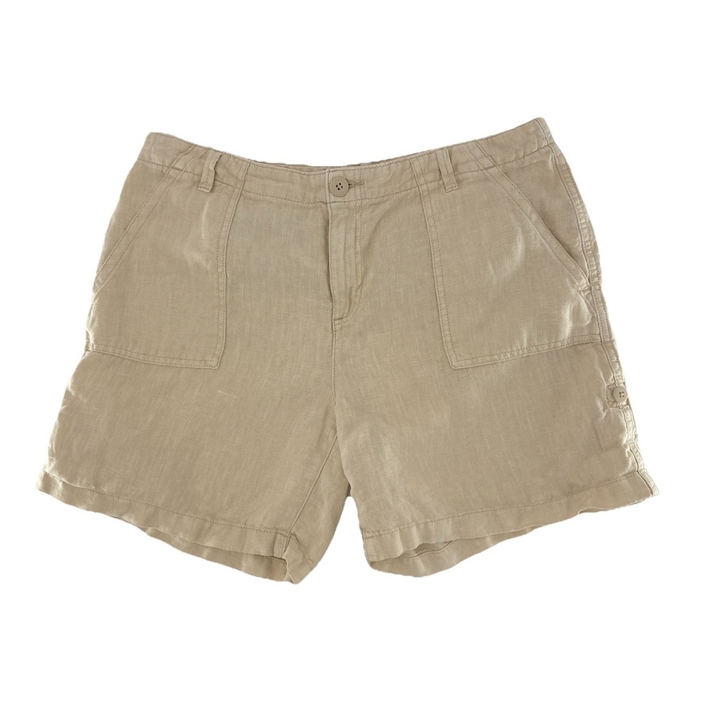 Sanctuary 100% Linen Beige Shortd Roll Hem Slip Pockets, Sz 32 Boho Preppy Beach